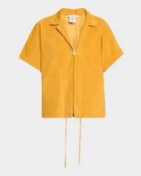 Zip-Front Suede Blouse