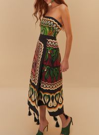 Farm Rio - Robe longue en lin mélangé imprimé - Taille L - Multicolore