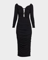 Wren Long-Sleeve Ruched Midi Dress
