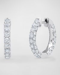 18K White Gold Diamond 3-Sided Hoop Earrings