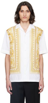 Versace Chemise blanc et doré à motif Barocco