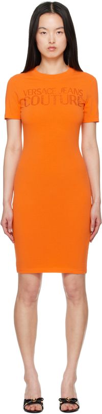 Versace Jeans Couture Orange Crystal Logo Minidress
