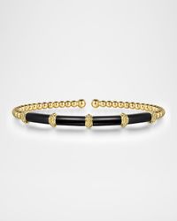 14K Yellow Gold Bujukan and Bar Split Bangle with Black Enamel