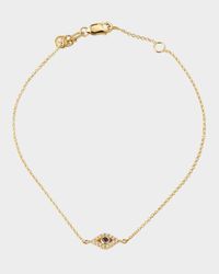 14K Yellow Gold and Diamond Small Bezel Evil Eye Bracelet