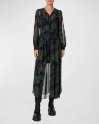Abraham Flower-Print Gathered Silk Georgette Maxi Dress