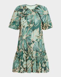 Greta Embroidered Botanical-Print Mini Dress
