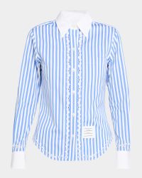 Long-Sleeve Broderie Anglaise Shirt in Awning Stripe