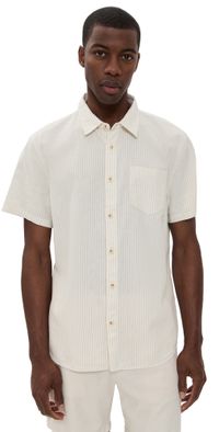Marine Layer Better-Than-Linen Shirt Tan/White Stripe M