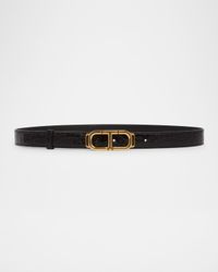Glossy Croc-Stamped Leather Skinny Belt