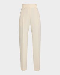 Button-Waist Double Canvas Wool Straight-Leg Pants