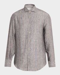 Men's Linen and Cotton Stripe Button-Down Shirt