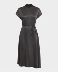 Viscose Twill and Tricot Waist-Tie Midi Dress