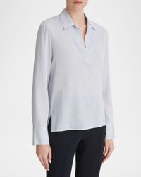 Micro Stripe Silk-Blend Pullover Blouse