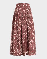Elysee Pleated Abstract-Print Maxi Skirt