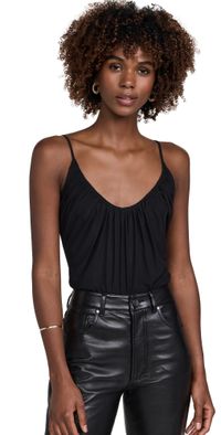L'AGENCE Gelina Ruched Thong Bodysuit Black L