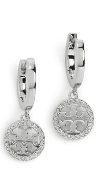 Tory Burch Huggie Hoop Earrings Tory Silver/Crystal One Size