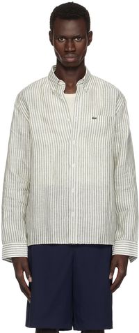 Lacoste Green & White Regular Fit Striped Shirt