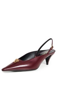 Versace La Medusa Leather Slingbacks 55mm 1RC3V/Dark Burgundy/Versace Gold 38.5