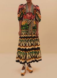 Farm Rio - Robe longue en coton imprimé - Taille L - Multicolore