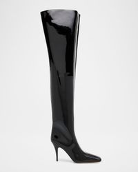 95mm Square-Toe Patent Over-The-Knee Boots