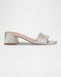 Olysa Metallic Block-Heel Slide Sandals