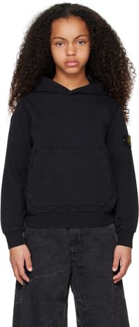 Stone Island Junior Kids Black 61620 Organic Cotton Hoodie