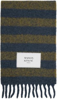 Maison Kitsuné Navy & Green Striped Scarf