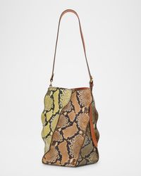 Adria Pleated Wave Snakeskin-Embossed Bucket Bag