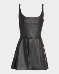 Button-Front Leather Mini Dress