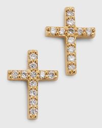 14K Yellow Gold Flawless Mini Cross Stud Earrings with Diamonds