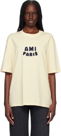 AMI Paris Off-White Cotton 'Ami Paris' Patch T-shirt