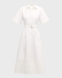 Deanna Belted Poplin Short-Sleeve Midi Shirtdress