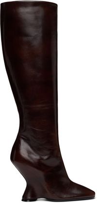 Dries Van Noten Brown Leather Wedge Tall Boots