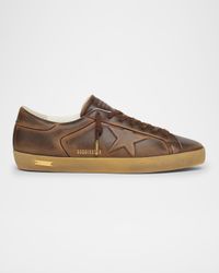 Men's Embossed Star Leather Low-Top Sneakers