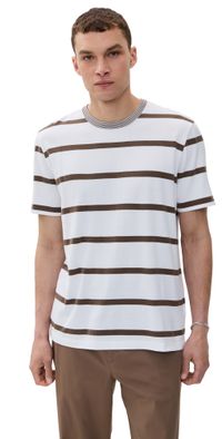 Officine Generale Cotton Stripe Tee Iced Coffee/White XXL