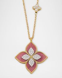 18K Yellow Gold Diamond and Rhodonite Necklace, 33"L