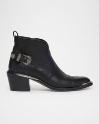 Patty Leather Buckle Western Ankle Boots