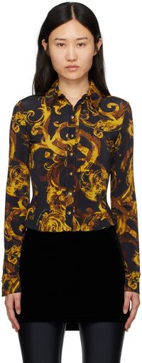 Versace Jeans Couture Chemise à manches longues noire à image à logo imprimée