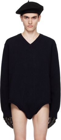 Maison Margiela Navy V-Neck Sweater