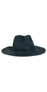 Janessa Leone Western Straw Fedora Navy S