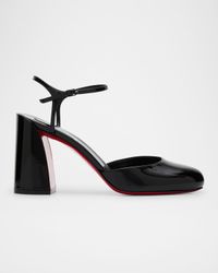Jane Patent Red Sole Ankle-Strap Pumps