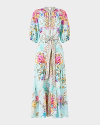 Bazaar Blooms Puff-Sleeve Midi Shirtdress