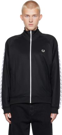Fred Perry Blouson de survêtement noir à garnitures à logos