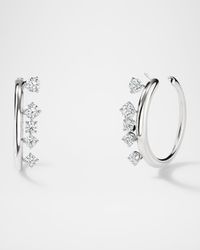 18K White Gold Barre Floating Diamond Small Hoop Earrings