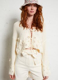 Louise Misha - Gilet crochet encolure v en coton bio - Taille L - Beige