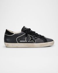 Super-Star Mixed Leather Low-Top Sneakers with Metallic Piping