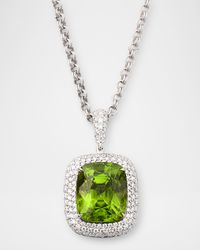 18K White Gold Burmese Peridot and Diamond Pendant