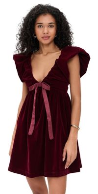 endless rose Velvet Satin Bow Mini Dress Merlot L