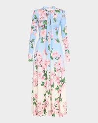 Cherry Blossom Degrade Jersey Long-Sleeve Maxi Dress