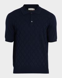 Men's Diamond Knit Wool Short-Sleeve Polo Sweater